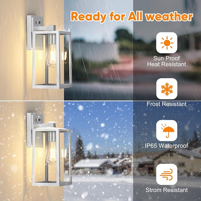PARTPHONER Silver Dusk to Dawn Porch Lights Fixtures Wall Mount, Sensor - Image 3