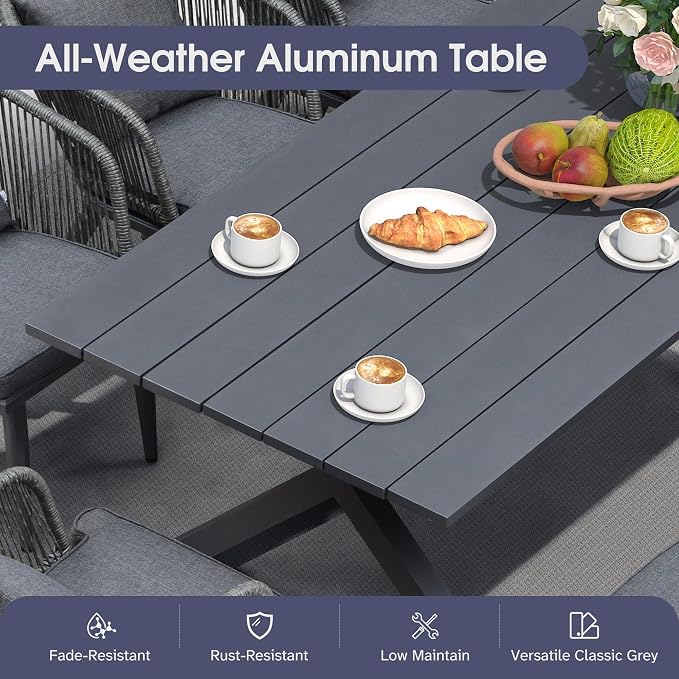 PURPLE LEAF 7 Pieces Patio Dining Set Wicker Outdoor Furniture Rectangular - Image 3