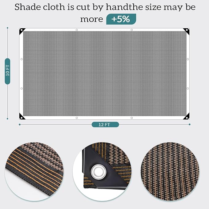90% Coffee Shade Cloth, 10x12FT Resistant Garden Sun Shade Net, Durable Mesh - Image 2