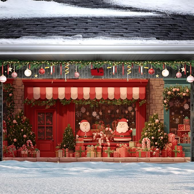ANNA QUEEN Santa’s Christmas Shop Garage Door Banner 6 x 13FT, Santa Claus - Image 2