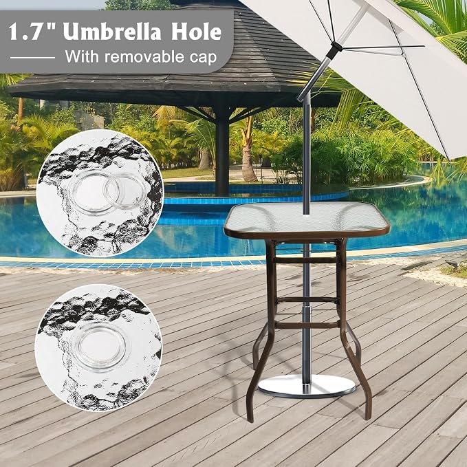 VINGLI Outdoor Bar Table with Umbrella Hole, Metal Patio Bar Height Pub Table - Image 5