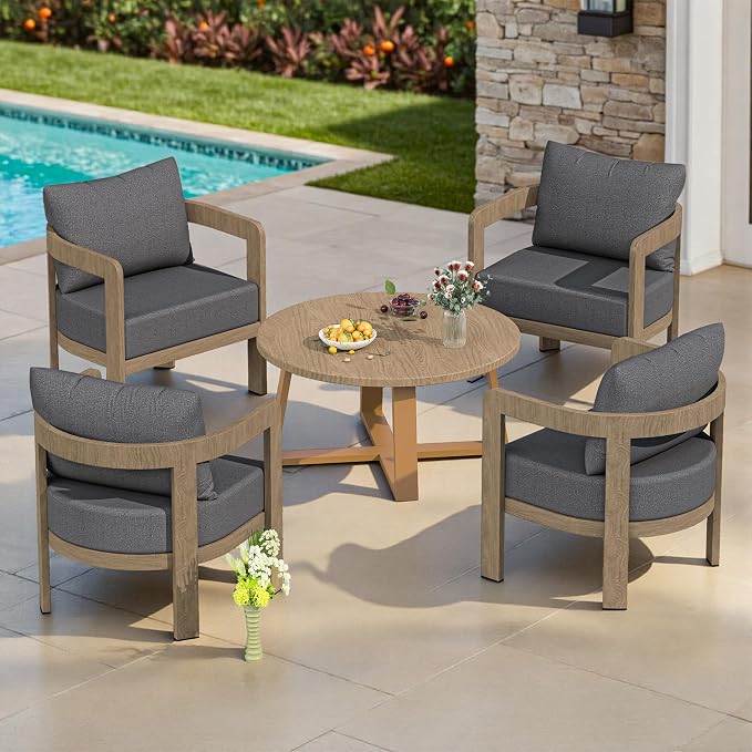 Outdoor Patio Furniture Set, 5 Pieces Modern Metal Patio Conversation Set by COMLAXFIELD