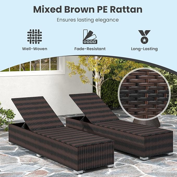 Tangkula Outdoor Chaise Lounge, Patio Wicker Lounge Chair w/ 4-Level Backrest - Image 6