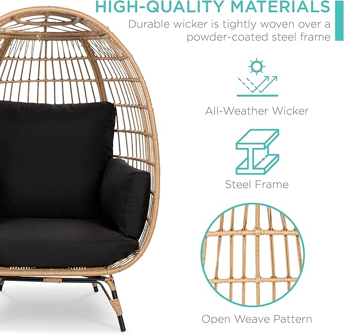 Best Choice Products Wicker Egg Chair, Oversized Indoor Outdoor Lounger - Image 6