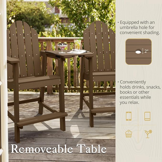 LUE BONA Tall Adirondack Chair Set of 4, All Weather HDPS Bar Height Chairs - Image 3