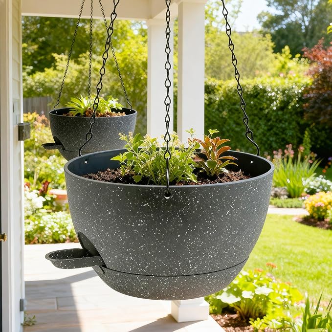 WOUSIWER Self Watering Hanging Planters, 2 Pack 10'' Plastic Pots - Image 2