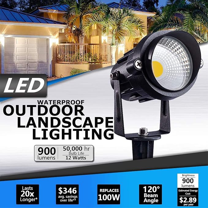 SUNVIE 12W LED Landscape Lighting Low Voltage Waterproof Garden Pathway Lights - Image 2