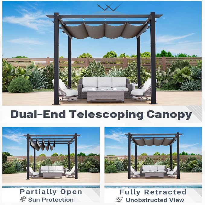 MELLCOM Retractable Pergola 10x12 Ft, Metal Shelter - Image 2