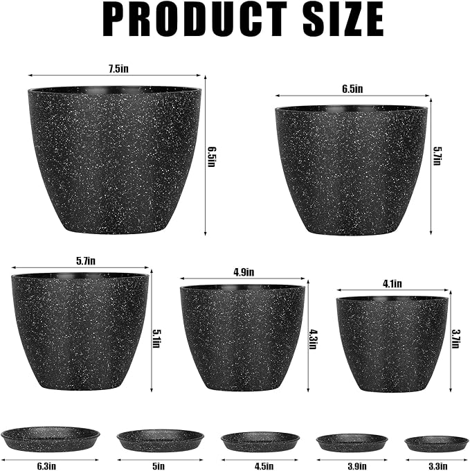 5 Pcs Plant pots, 7.5/6.5/5.7/4.9/4.1 inch Pots - Image 2