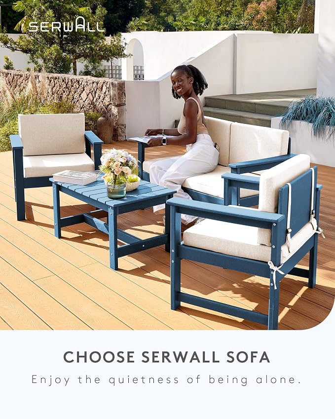 SERWALL 3 Pieces HDPE Outdoor Sofa Bistro Set - Image 6