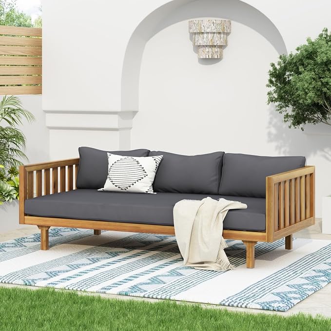 Merax Outdoor Acacia Wood Daybed, 3 Seater Day Bed Couch Sofa - Image 3