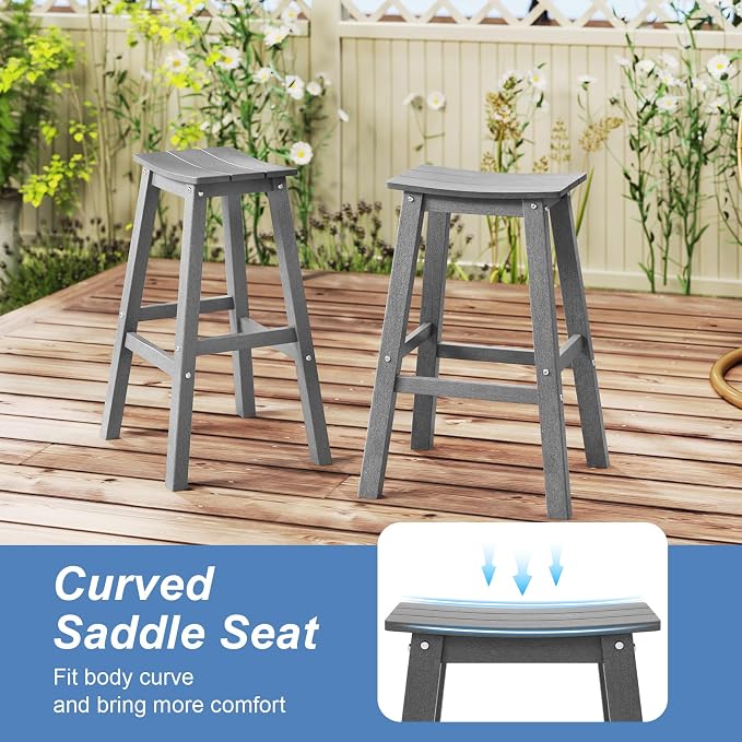 Tangkula Patio Bar Stool Set of 2, 29 Inch HDPE Bar Height Armless Saddle - Image 6