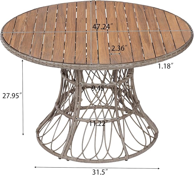 Merax 47.24" Round Outdoor Dining Table, Acacia Wood Top & Wicker Base - Image 2