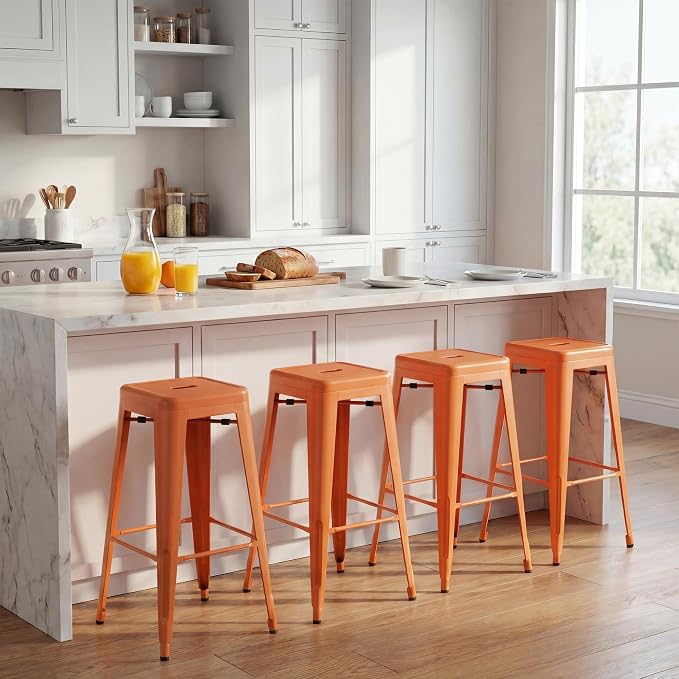 Shahoo 30 Inches Metal Bar Stools Counter Height Stackable Backless Stools - Image 2