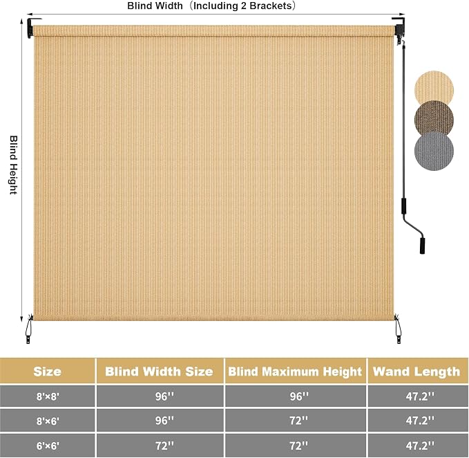 LIFERUN Outdoor Roller Sun Shade 8' W x 6' H– UV Block Patio Shade - Image 2