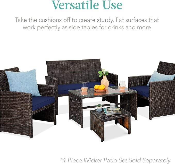 Best Choice Products Set of 2 Wicker Ottomans, Additional Seating, Side Table - Image 4