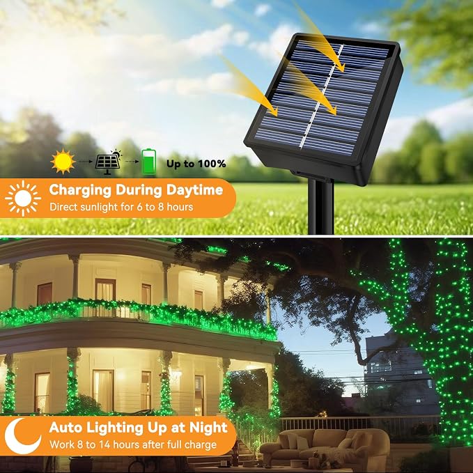 Solar String Lights Outdoor Waterproof 33ft 100LED 8 Modes Twinkle Lights Solar - Image 5