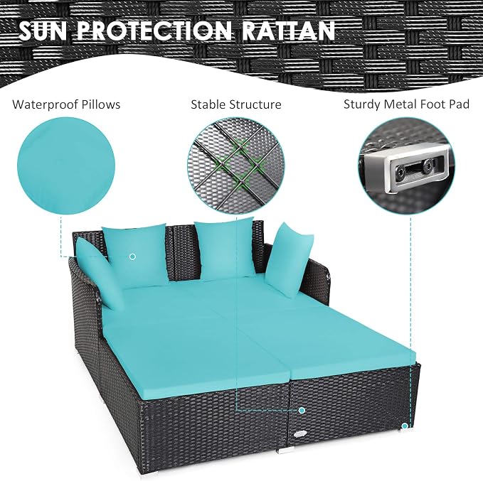 Tangkula Outdoor Rattan Daybed, Sunbed Wicker Furniture w/Spacious Seat - Image 7