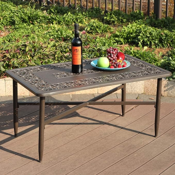 Sophia & William Patio Coffee Table Rectangle, Modern Outdoor Cast Aluminum - Image 2