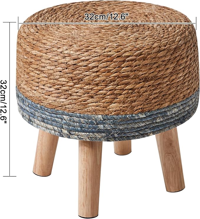 YMYNY Foot Stool Natural Seagrass Hand Weave, 12.6" Small Ottoman, Round - Image 3