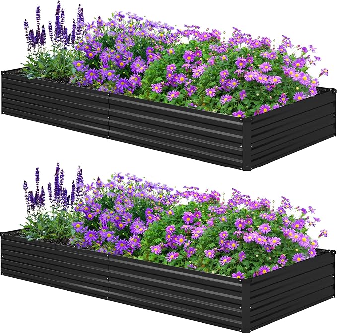 8x4x1ft Galvanized Raised Garden Bed, Outdoor Planter Box Metal Patio Kit by Foxlang