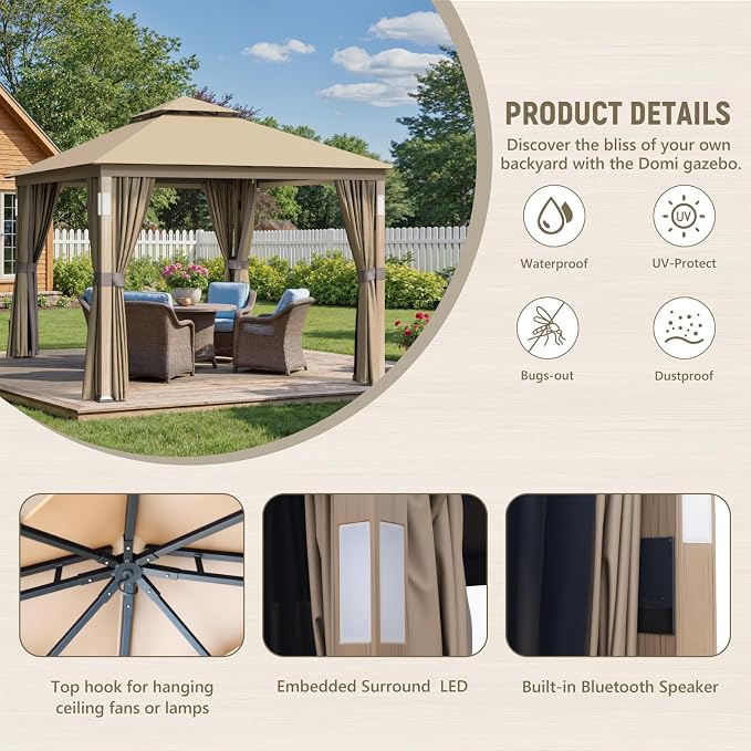 Patio Gazebo 10x12, Outdoor Gazebos, Heavy Duty Gazebo Soft Top Gazebos - Image 2