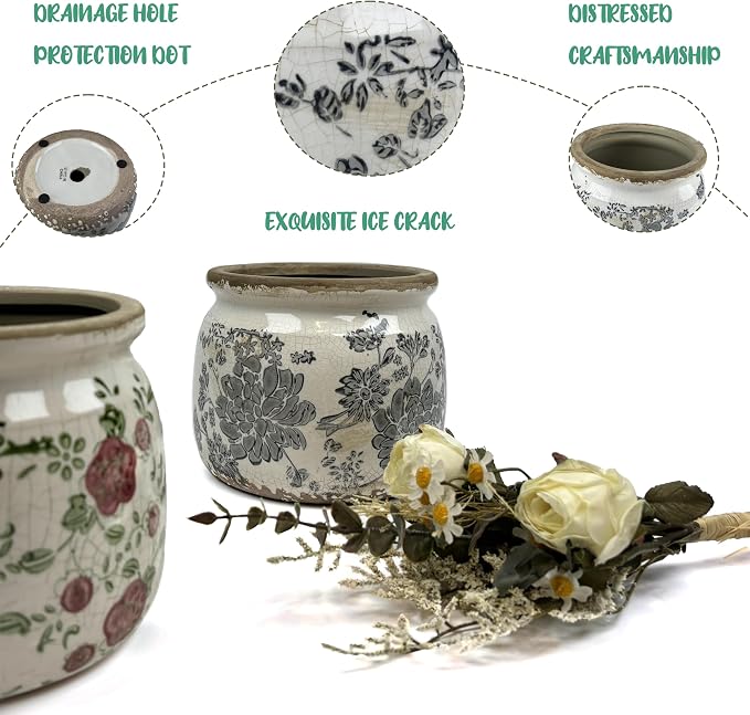 Flower Pot, Vintage Gray Ceramic Pot - Image 9