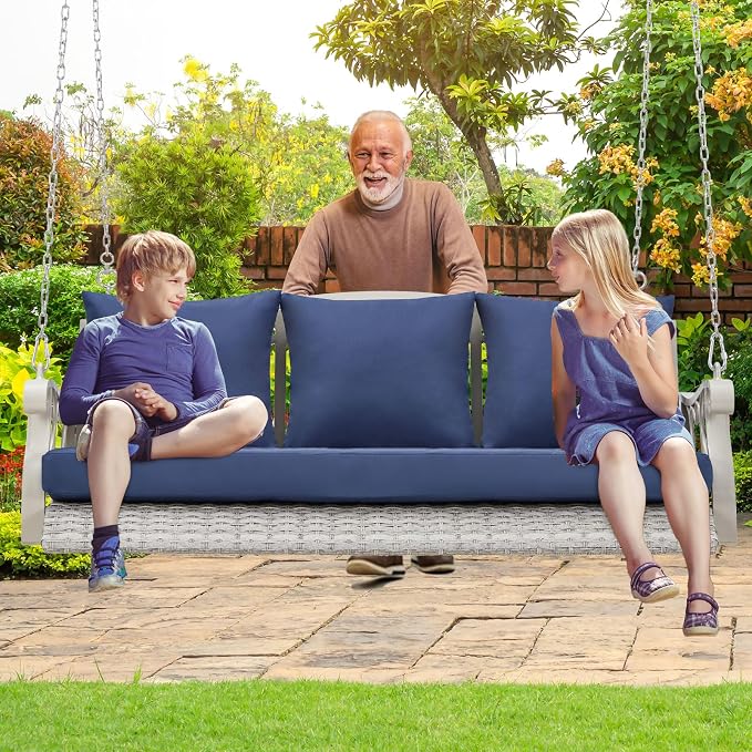 Heavy Duty 900 LBS Porch Swing Chair 3-Person Outdoor Rattan Patio Swing Lounge - Image 7