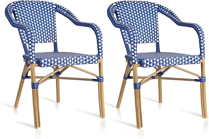 PURPLE LEAF Bistro Chairs Set of 2 French Hand-Woven Wicker Armchairs Outdoor - Image 9