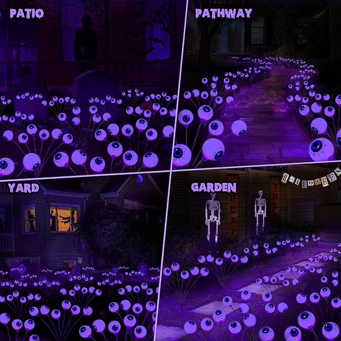 BrizLabs Halloween Eyeball Lights, 2 Pack 12 LED Solar Halloween Lights - Image 7