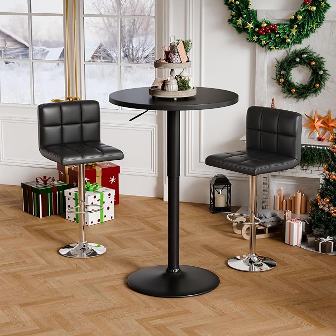 Flamaker Round Bistro Pub Table 23.6 Inch Height Adjustable 360° Swivel Bar - Image 2