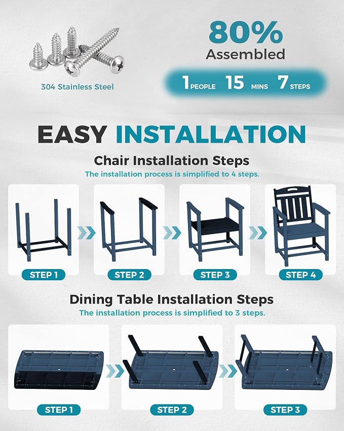 Ciokea HDPE Outdoor Dining Set, 7-Piece Patio Table and Chairs Set - Image 7