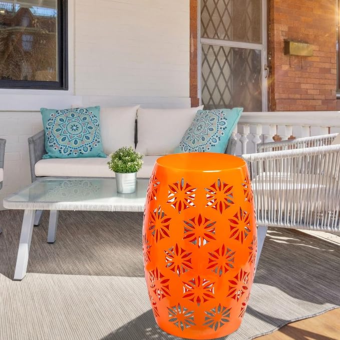 Vipush Outdoor Lace Cut Iron Side Table, Patio Garden Stool Coffee End Table - Image 4