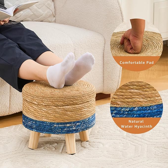 Cpintltr Storage Ottoman Poufs Handwoven Footstool Natural Seagrass Round - Image 4