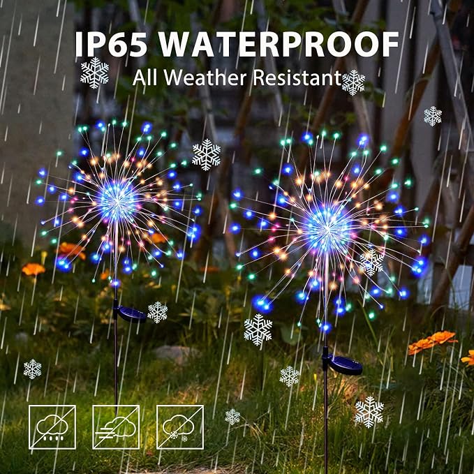 Solar Garden Lights for Outdoor Decor, Waterproof 2 Pack Solar Powered Firework - Image 6