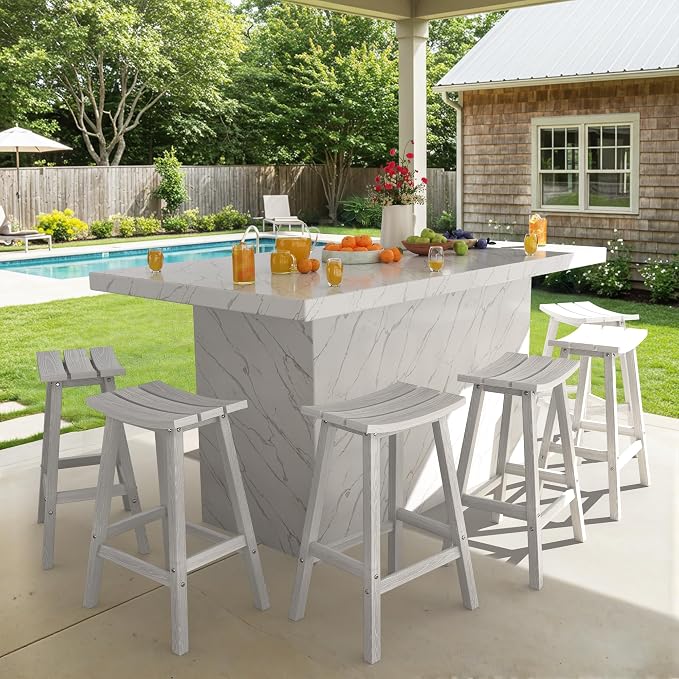 Ciokea 6 Set 29" Outdoor Bar Stools Heavy Duty HDPE Outdoor Stools Weatherproof by CIOKEA