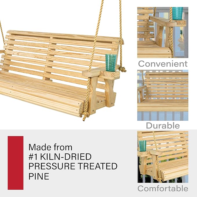 Amish Casual Heavy Duty 800 Lb Roll Back Treated Porch Swing - Image 5