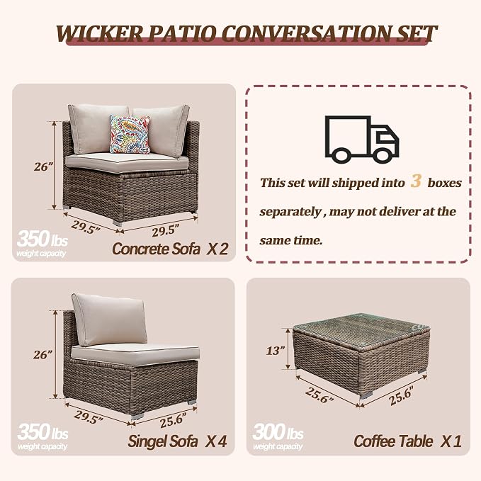 7 Piece Outdoor Patio Furniture Sets, Outdoor Wicker Conversatin Set w Glass - Image 6