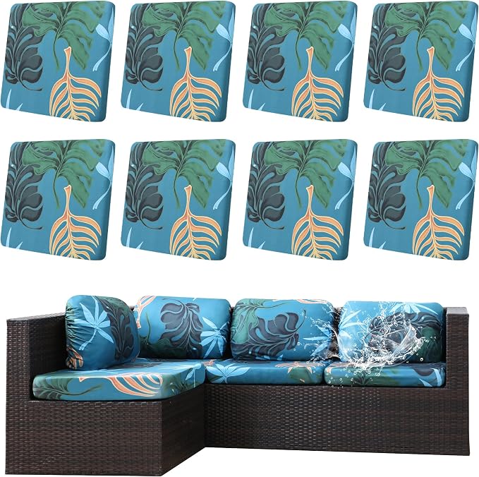 8Pcs Outdoor Cushion Covers, Patio Cushion Covers, Stretch Elastic Slipcovers by dreahoteztil