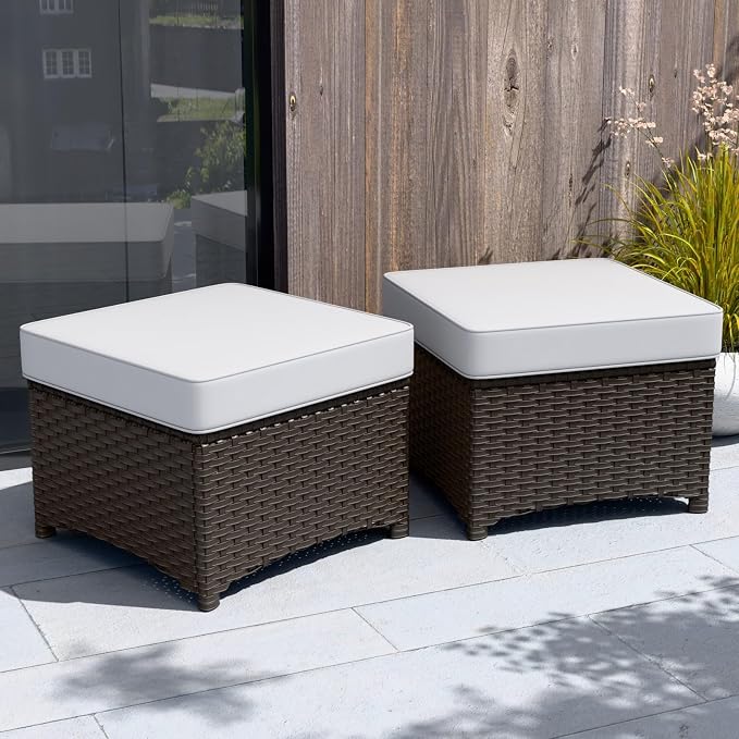 Stone Creek 2 Piece Wicker Outdoor Ottoman Set, Patio Ottoman Footstools by INTERHUT