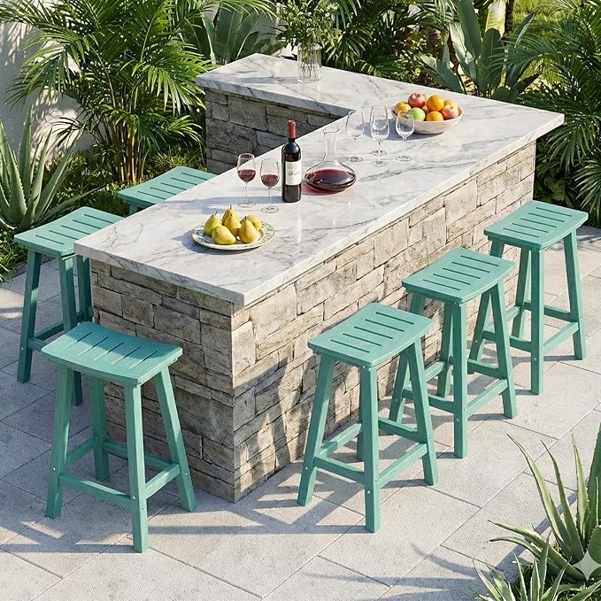 Outdoor Bar Stools Set of 6, 24 Inch All-Weather HDPE Counter Height Chairs - Image 7