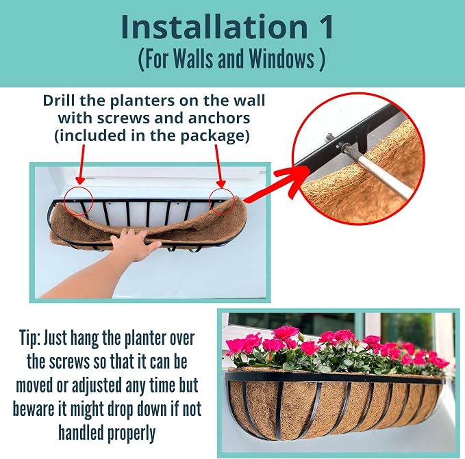 LaLaGreen Outdoor Wall Planter for Plants Large Black Metal Basket - Image 3