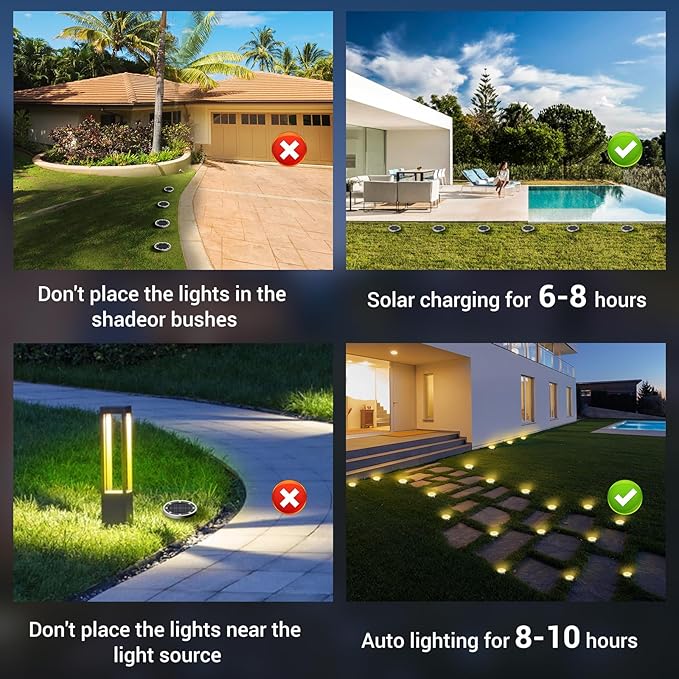 Peasur Solar Ground Lights Outdoor, 8 Pack Flat Solar Powered Disc Lights - Image 7