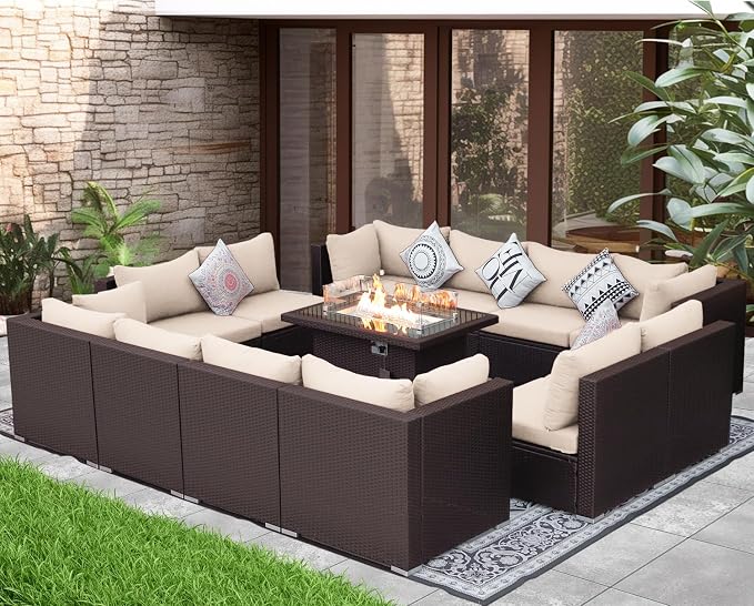 NICESOUL 13 Piece Patio Furniture w/Fireplace, Elegant Outdoor Seating w/Firepit - Image 3