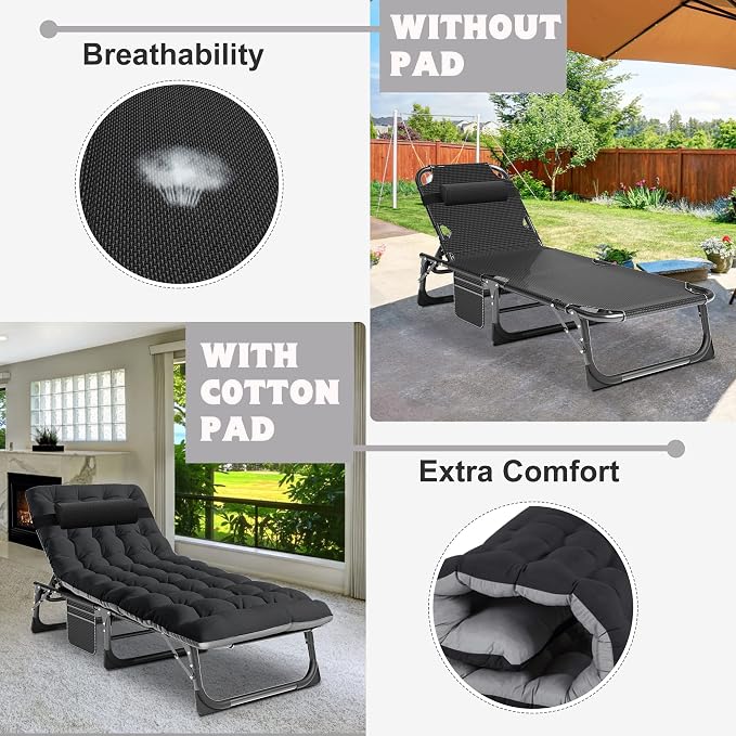 ABORON 2PK Oversized Chaise Lounge Chair, 5 Positions Padded Outdoor Tanning - Image 5