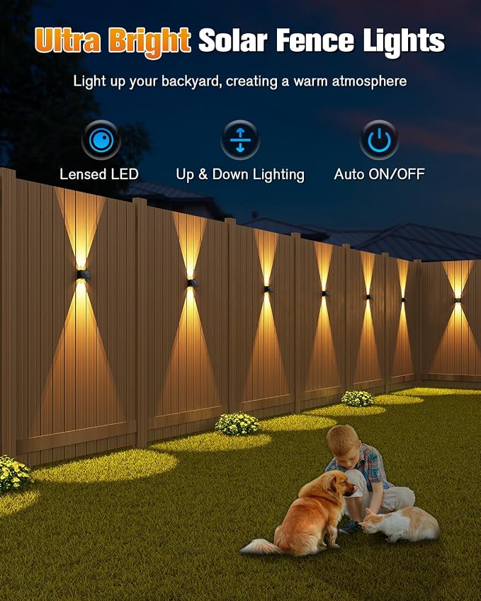 VOLISUN Solar Fence Lights 6 Pack, Color Glow LED Up and Down Wall Lights - Image 6