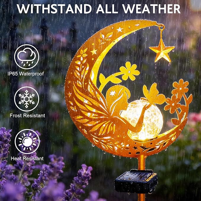 ZNYCYE Solar Lights Outdoor Decorative Moon Angel Solar Stake Lights Pathway - Image 6