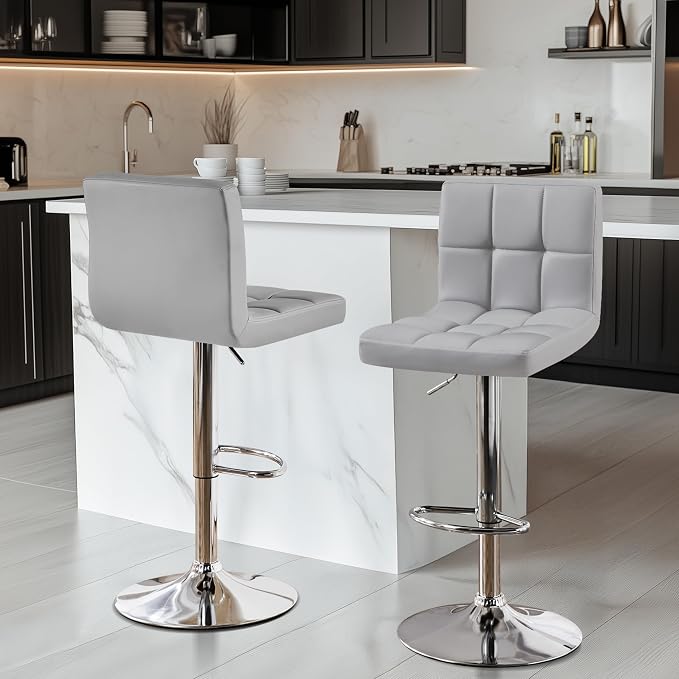 Yaheetech Bar Stools Set of 2, PU Leather Adjustable Barstools, Modern Counter - Image 2
