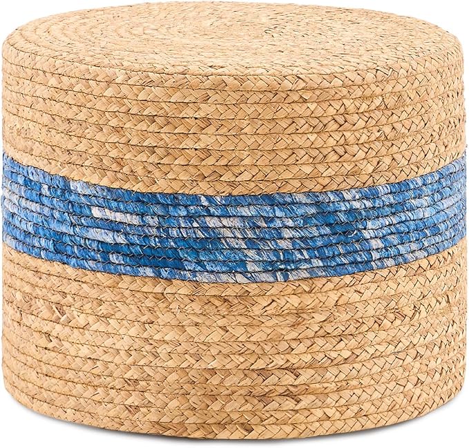 Handwoven Water Hyacinth Ottoman Pouf, Round Outdoor Footstool by LGENHOOMHandwovenNaturalWaterHyacinthBasket