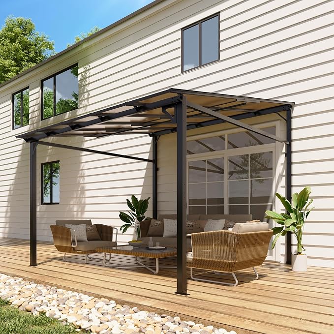 Garvee 10x10 ft Outdoor Lean to Gazebo, Wall Mounted Patio Hardtop Gazebo by Garvee